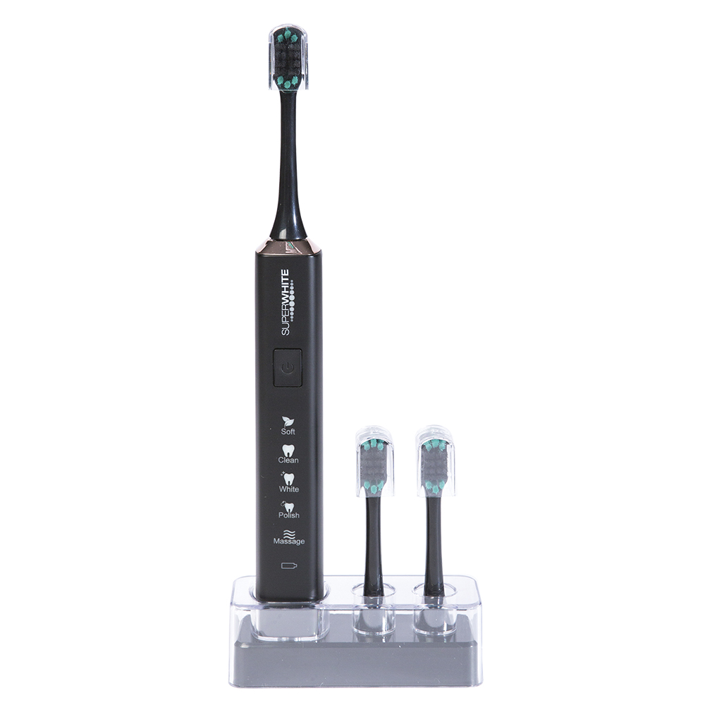 Superwhite BLACK soft Sonic toothbrush + 3 heads
