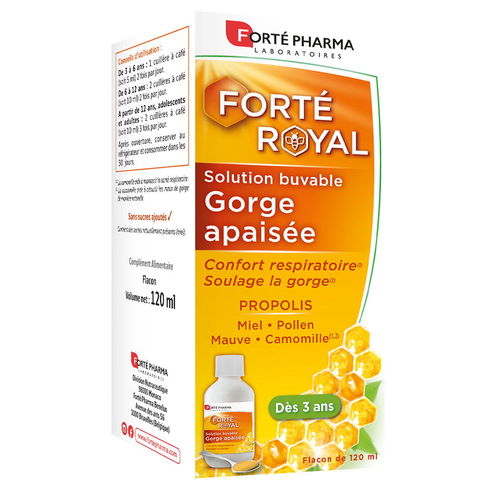Forté Pharma Forté Royal Soothing throat drinkable solution From 3 years old caramel flavour 120 ml