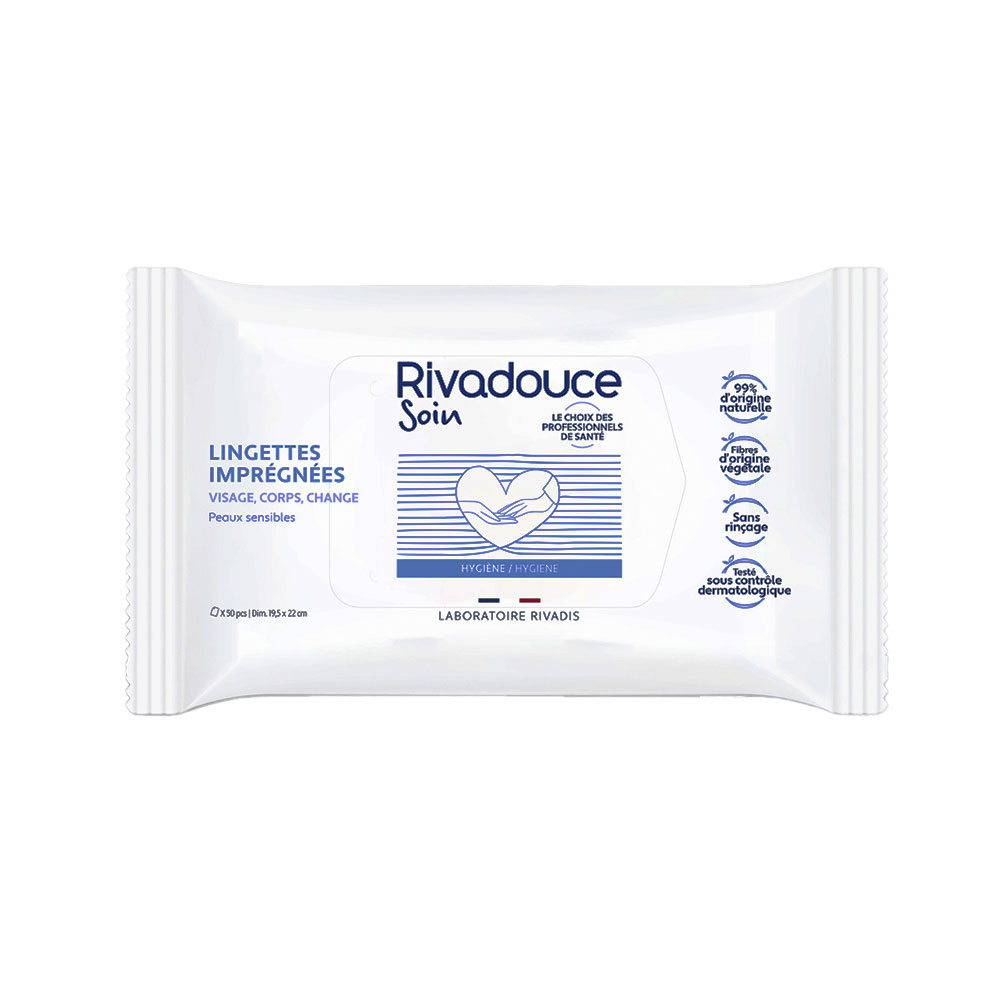 Rivadouce Soin Impregnated Wipes Face Body and Diaper Change Sensitive Skin x50