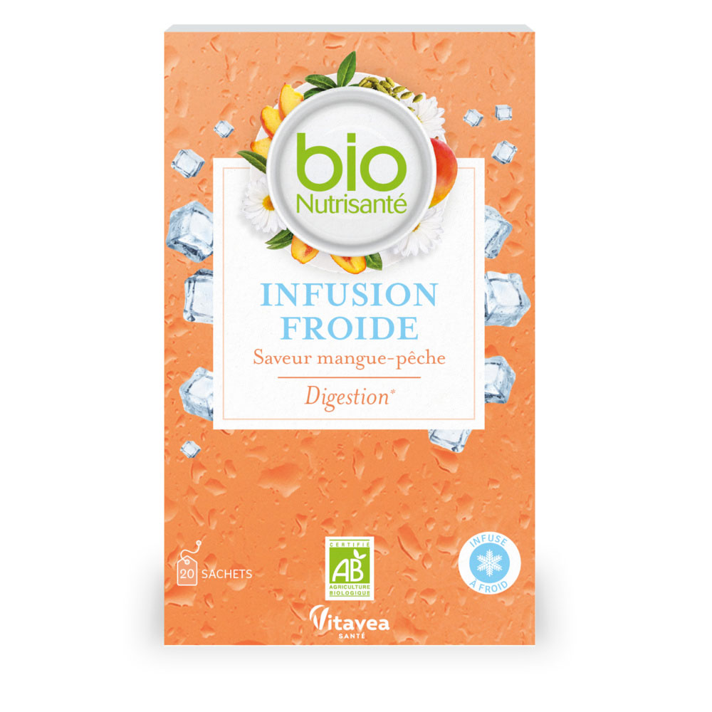Vitavea Santé BioNutrisanté Infusion Froide Saveur Mangue Pêche Digestion 20 sachets