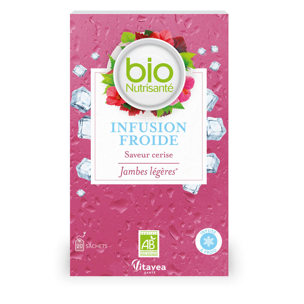 Vitavea Santé BioNutrisanté Infusion Froide Saveur Cerise Jambes Légères 20 sachets