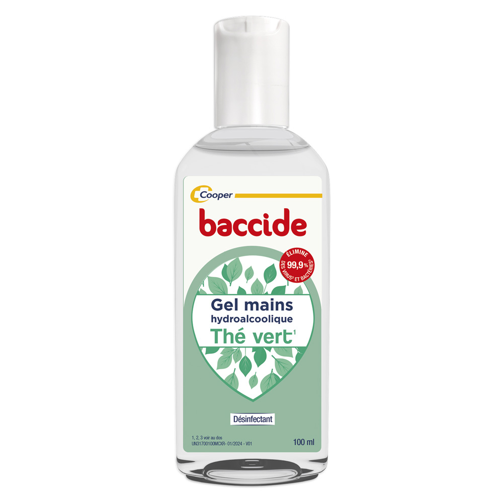 Baccide Gel Mains Désinfectant Hydroalcoolique Thé Vert Peaux sensibles 100ml