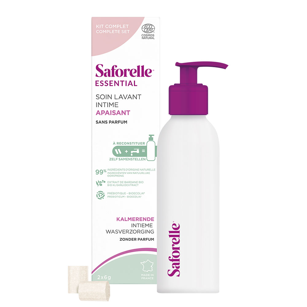 Saforelle Essential Starter Kit Soothing Replenishing Intima Wash Care 1 aluminium bottle + 2 dilution sticks