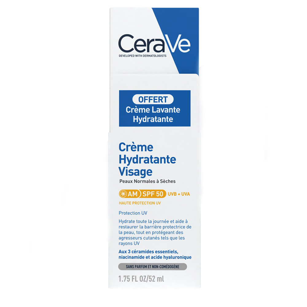 Cerave Face Moisturizers SPF50 52ml + Creamy Cleanser 20ml Normal to Dry Skin