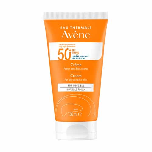 Avène Sun Cream SPF 50+ UVB UVA Blue Light HEV Peaux sensibles sèches 50ml