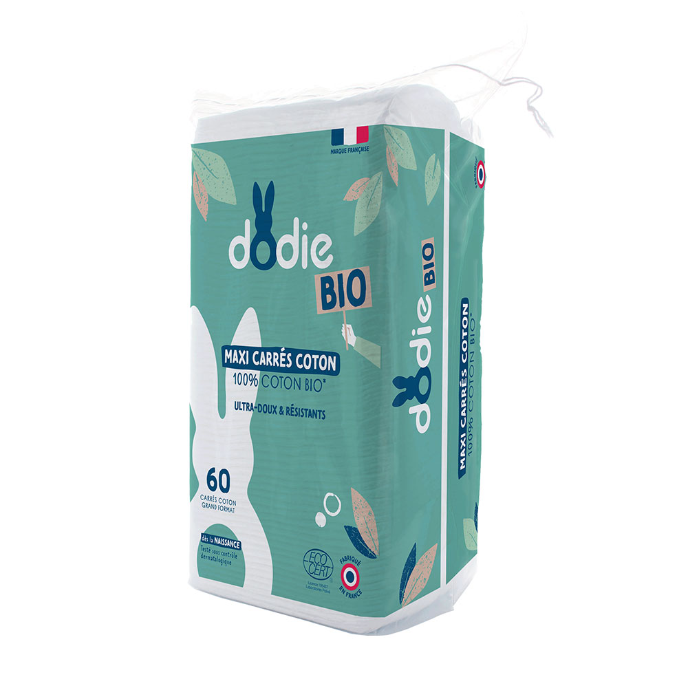 Dodie Organic Cotton Maxi Squares x 60 Ultra-Doux Résistants x60