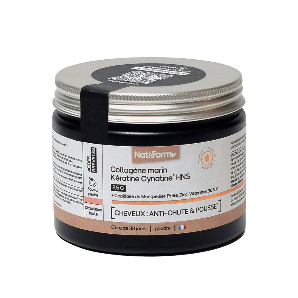 Nat&Form Collagen Marine Cynatine HNS 2.5 g hair loss and growth peach flavour 120 g