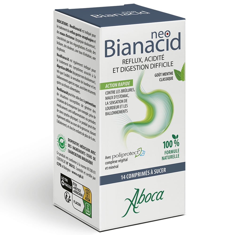 Aboca Gastro-intestinal Neobianacid Acid Reflux &amp; Difficult Digestion Mint flavour 14 Tablets