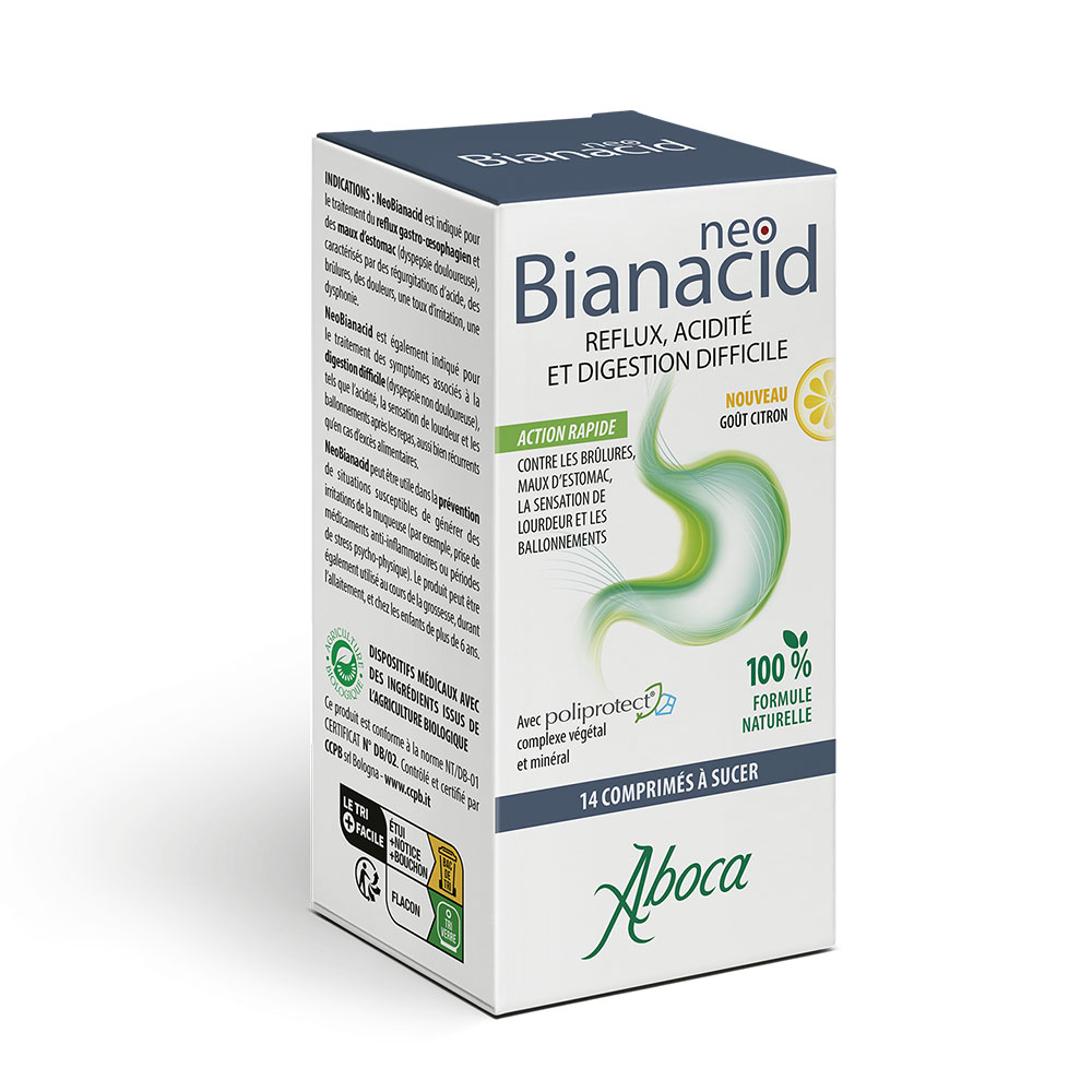 Aboca Gastro-intestinal Neobianacid Reflux Acidity & Difficult Digestion lemon flavour 14 tablets