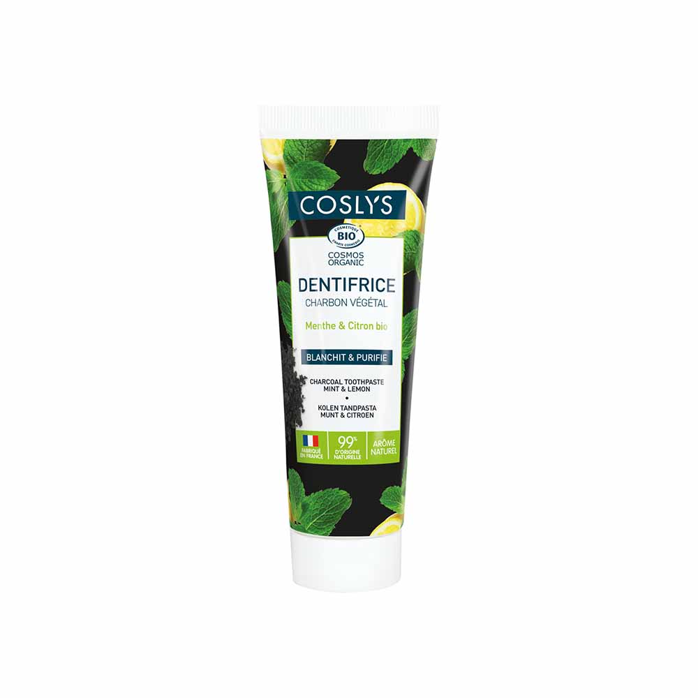 Coslys Dentifrice au charbon bio Menthe Citron 100g