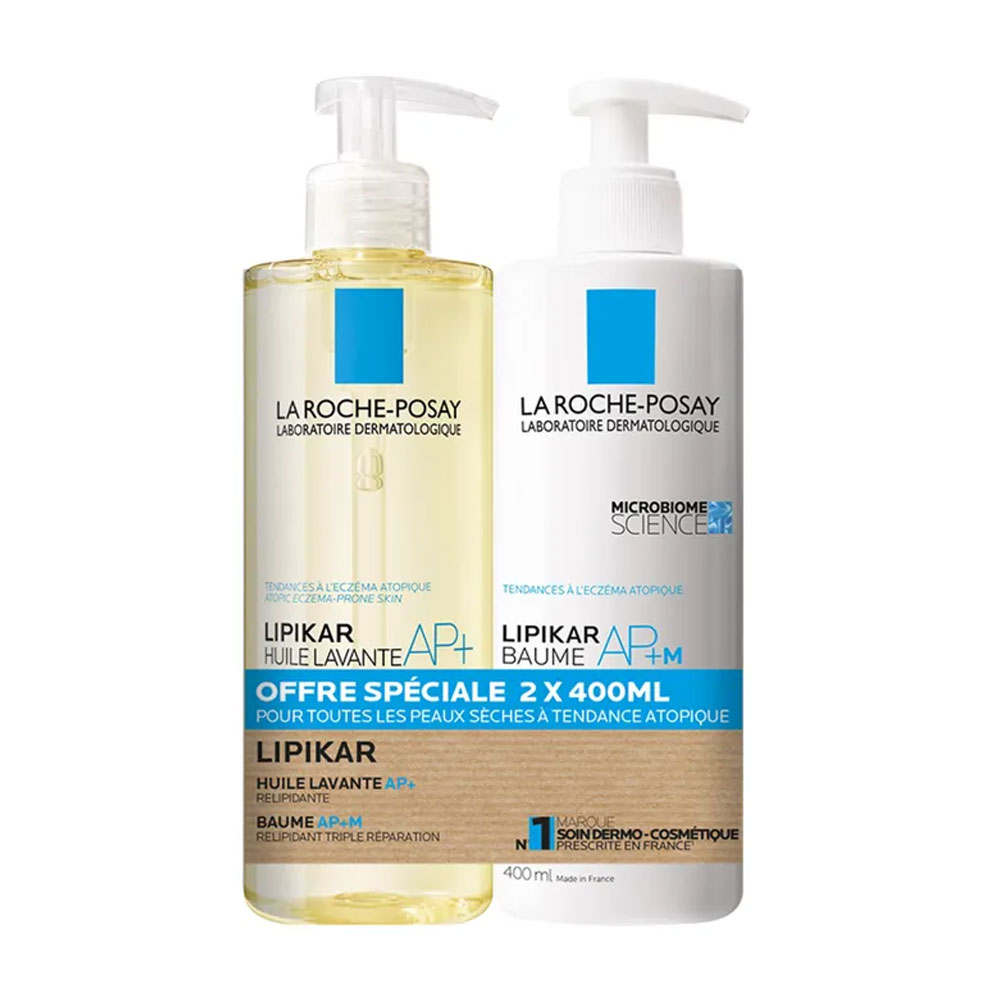 La Roche-Posay Lipikar Huile Lavante AP+ and Baume Relipid+M Peaux A Tendance Eczema Atopique 2x400ml