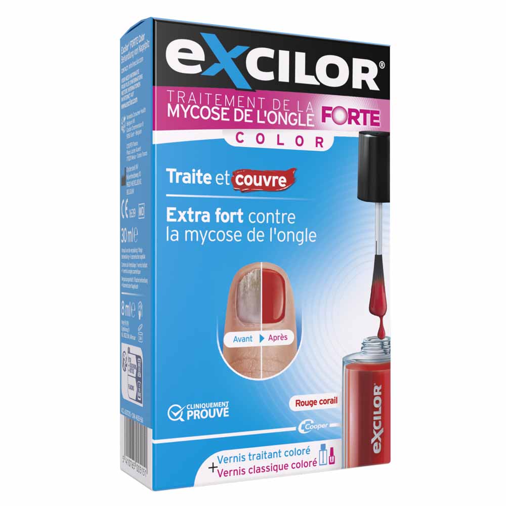 Excilor Traitement de la mycose de l'ongle Forte Color Rouge Corail 30ml
