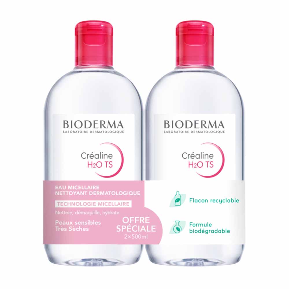 Bioderma Crealine Micellar water make-up remover H2O TS Sensitive, dry to very dry skin 2x500ml