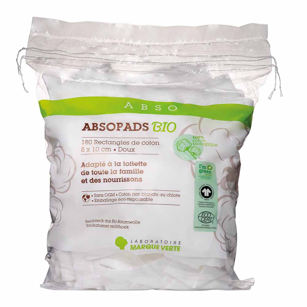 Marque Verte Abso Organic Cotton Absopads Rectangles rectangle pads, 8x10 cm 180 units