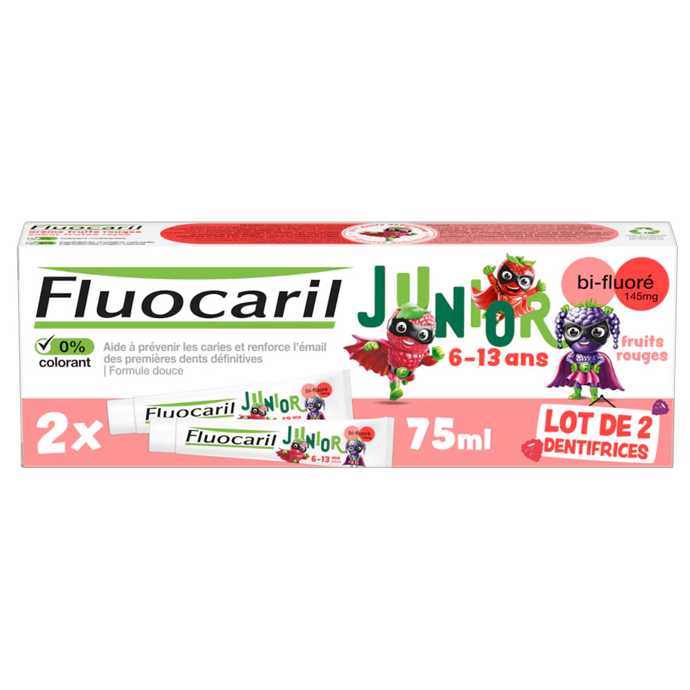 Fluocaril Red Berries Bi-Fluoride Toothpaste for ages 6-13 2 x 75 ml