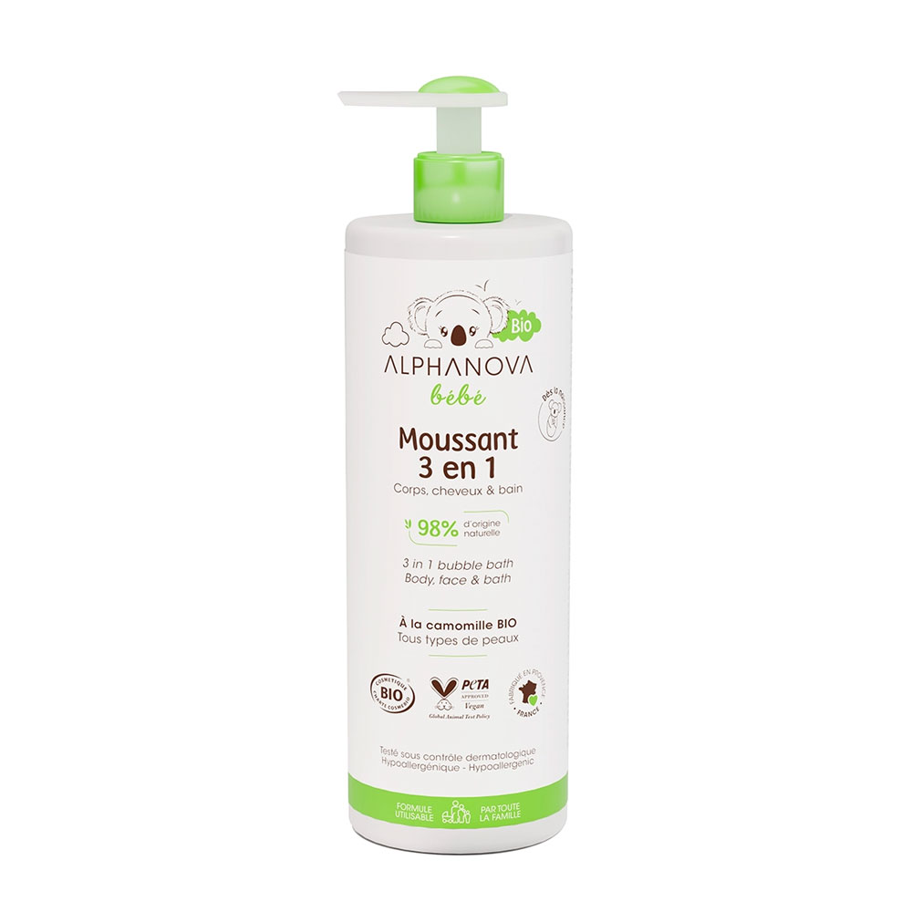 Alphanova Bébé 3-in-1 organic foaming wash for body, hair and bath 400 ml