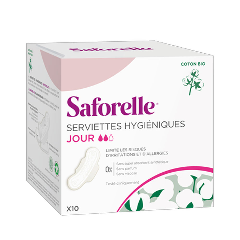 Saforelle Daytime sanitary towels with organic cotton wings x10