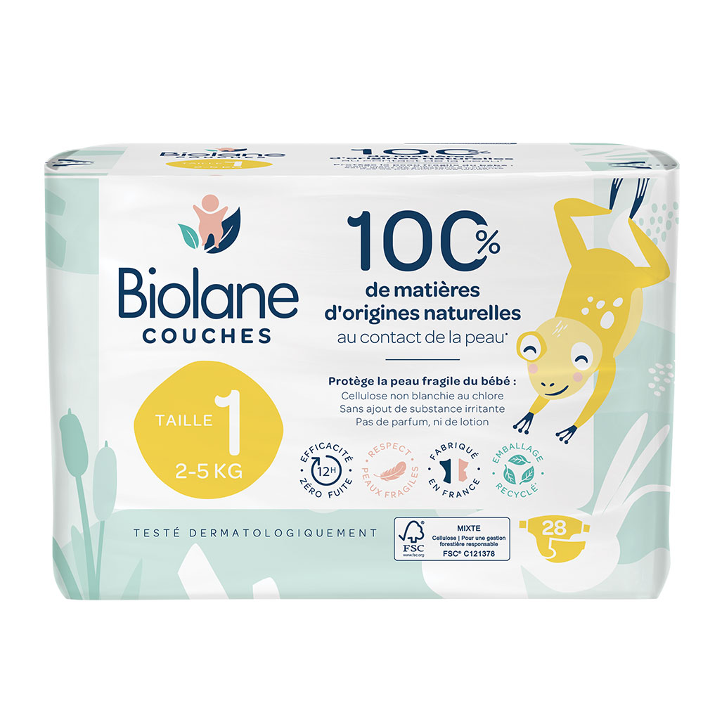 Biolane Natural Eco Diapers Size 1 Size 1 2 à 5kg x28