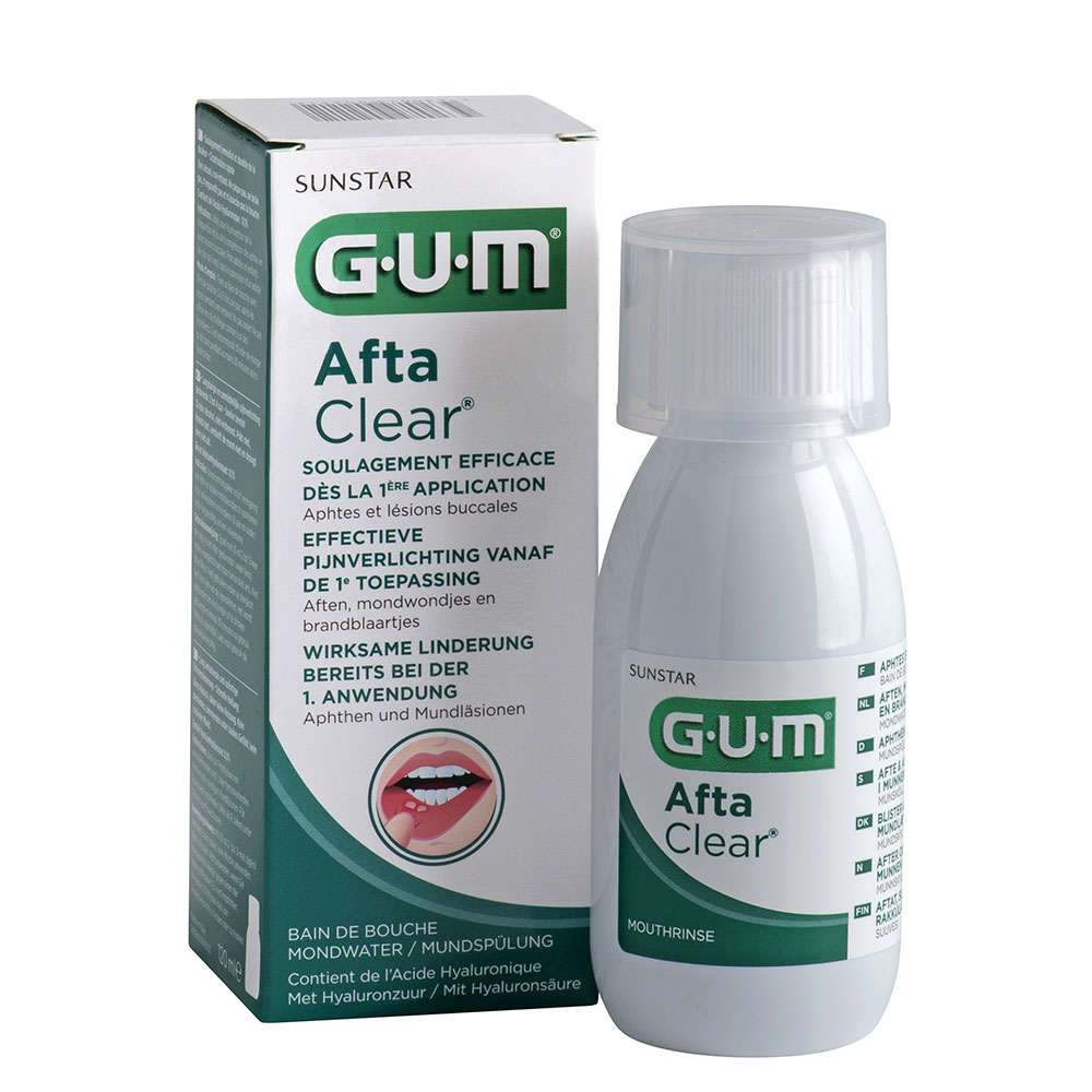 Gum AftaClear Afta Clear Mouthwash For Mouth Sores Aphtes Et Lesions Buccales 120ml