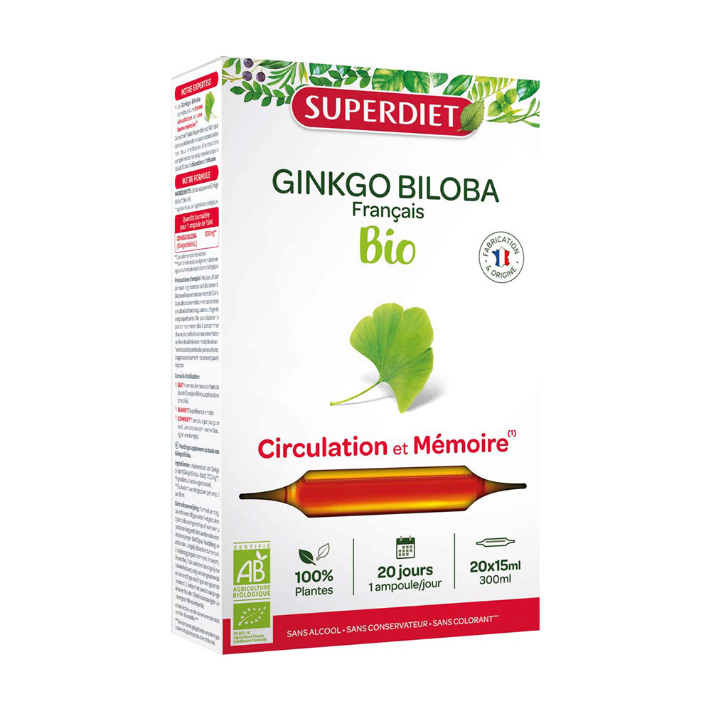 Superdiet Ginkgo Biloba organic circulation and memory support 20 ampoules