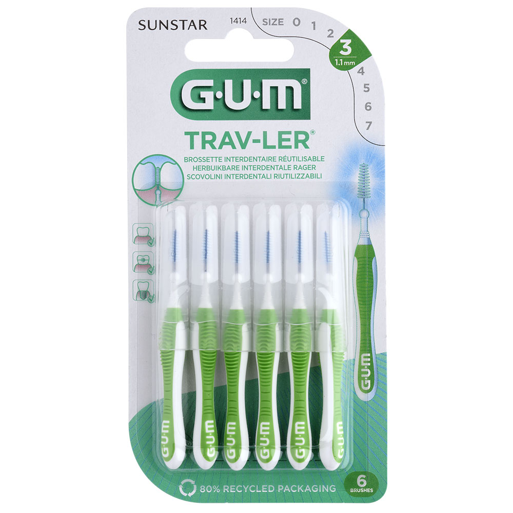 Gum Trav-ler 4 Travel Interdental Brushes 1414 Trav-ler 1.1 Mm x6