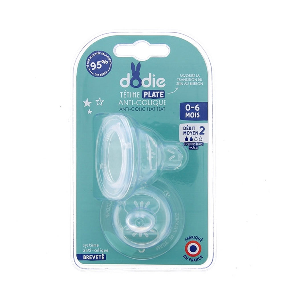 Dodie Sensation+ Flat Teat Large Neck 0-6 Months (batch 2 Teats) x2