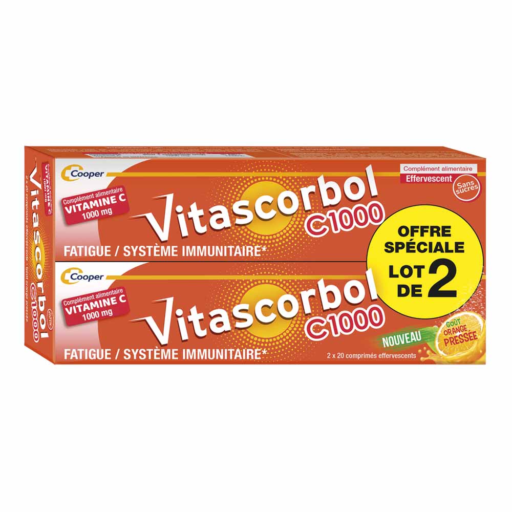Vitascorbol Vitamin C1000 freshly squeezed orange flavour 2 x 20 effervescent tablets