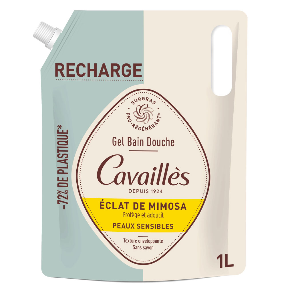 Cavaillès Surgras Pro-Regenerating Eco-refill shower and bath gel with mimosa glow 1 l