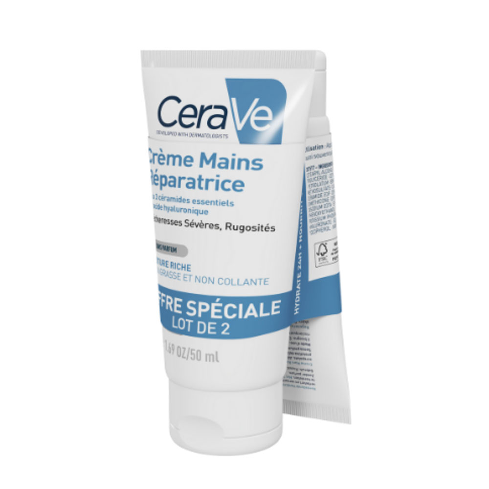 Cerave Body Crème Mains Réparatrices Mains Très Sèches Gercées Abimées very dry skin 2x50ml