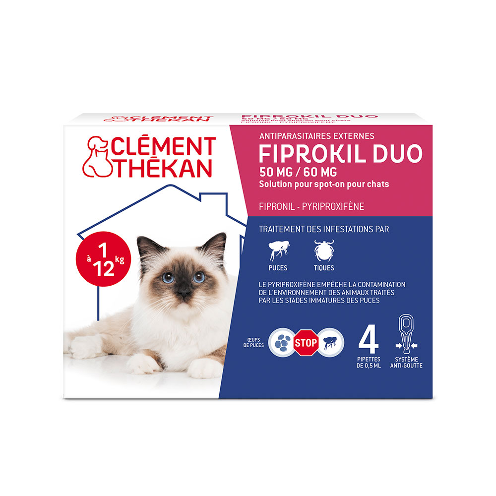 Clement-Thekan Fiprokil Fiprokil Duo 50mg/60mg Spot On Cats 1-6 kg 0.5ml x 4 pipettes