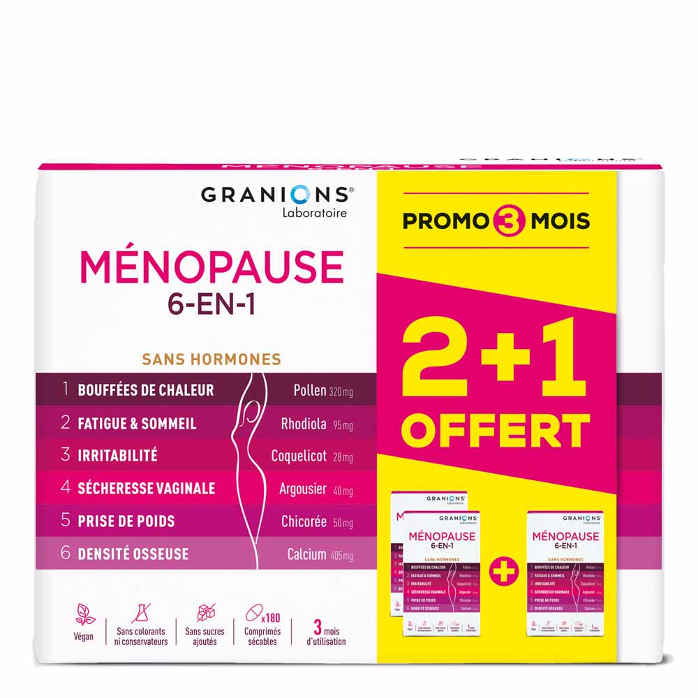Granions Ménopause 6-En-1 Sans hormone Format 3 Mois 180 comprimés