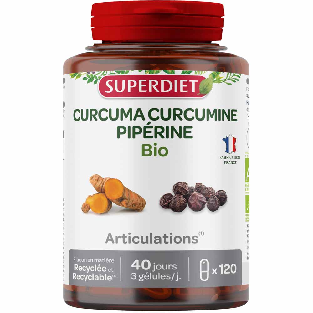 Superdiet Organic Turmeric Curcumin Piperine 120 Gelules