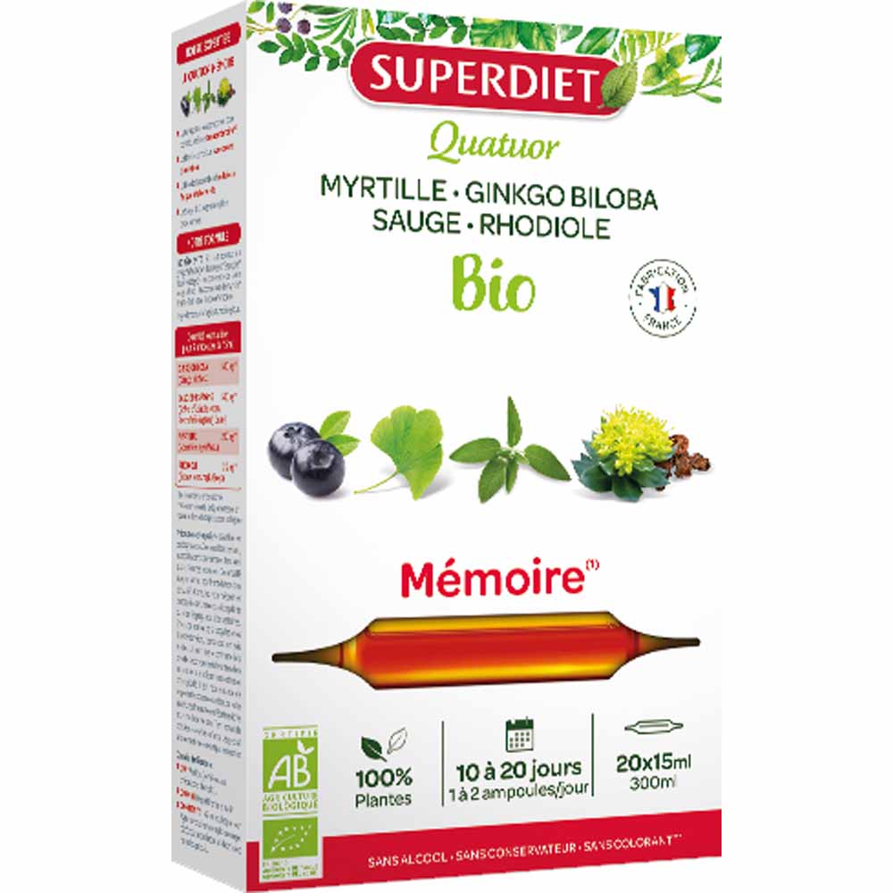 Superdiet Quatuor Organic Phials For Memory 20x15ml