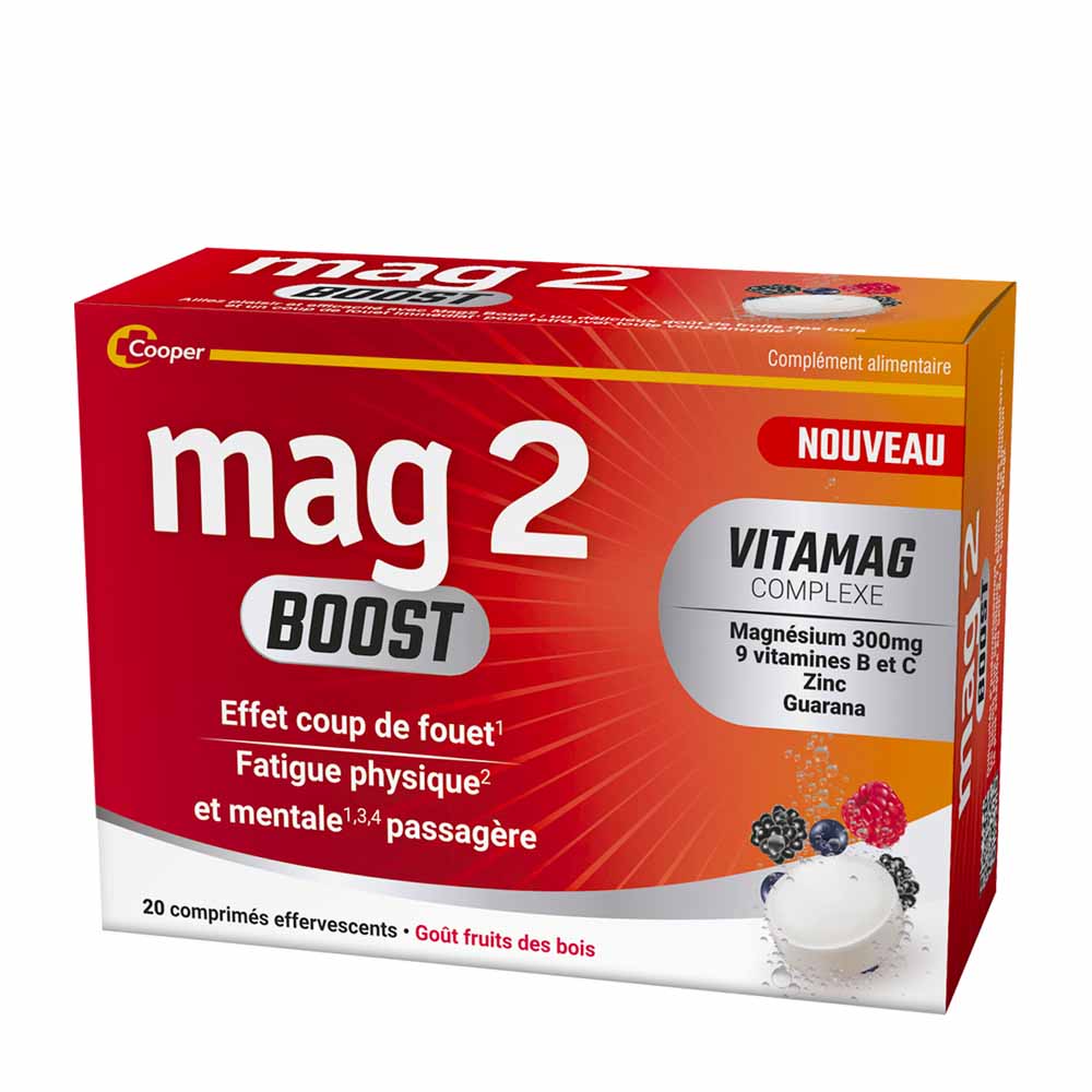 Mag 2 BOOST goût fruits rouges 20 comprimés effervescents