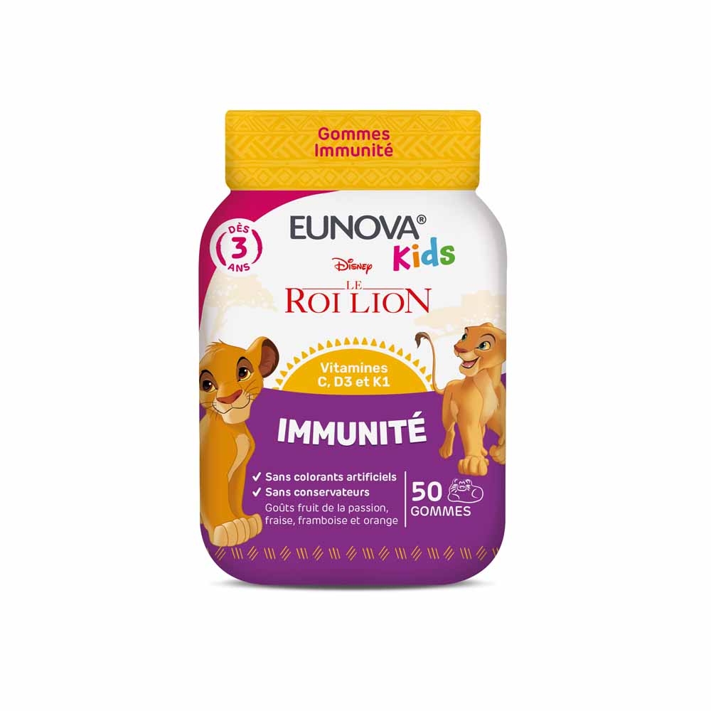 Eunova Kids Lion King immunity gummies passionfruit, strawberry, raspberry and orange flavours 50 gummies