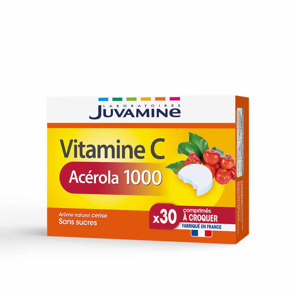 Juvamine Acerola 1000 Vitamin C Vegetable Origin Chewable X30 Tablets Goût Cerise 30 Comprimés à Croquer