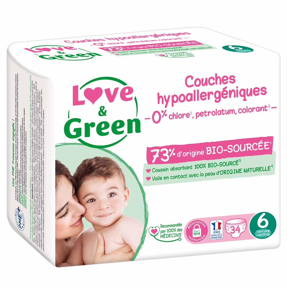 Love&Green Hypoallergenic nappies Size 6 XL + over 15kg x34
