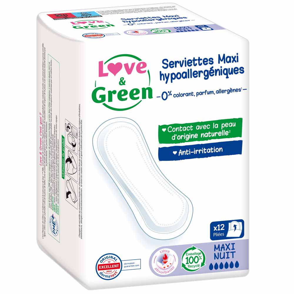 Love&Green Anti-irritation Maxi Night Pads 12 Serviettes