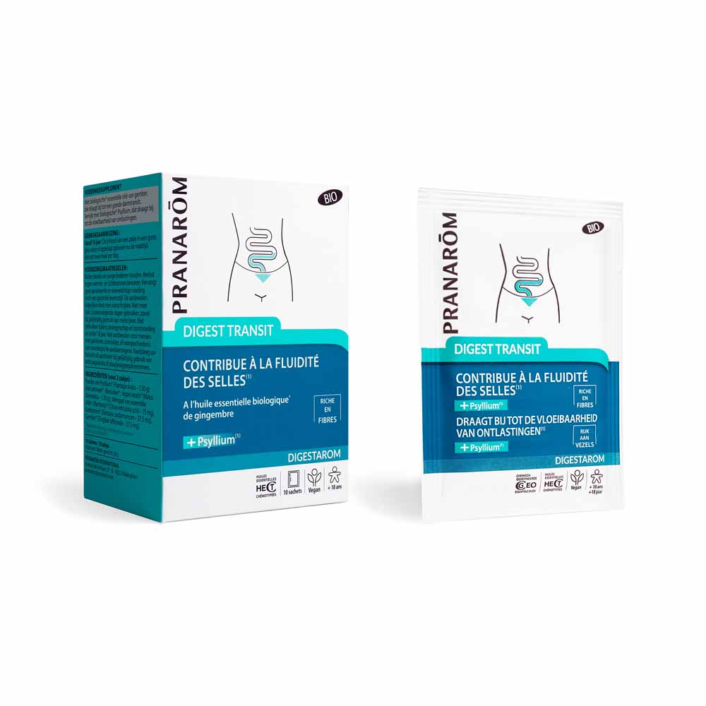 Pranarôm Digestarom Digest Transit → **Digestive transit** organic essential oils 10 Sachets