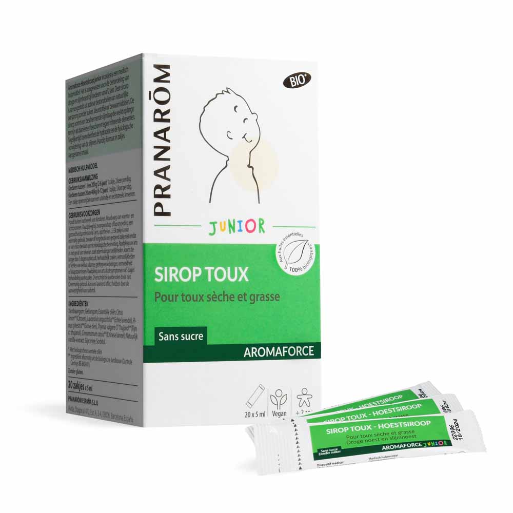 Pranarôm Aromaforce Organic cough syrup for dry and chesty coughs junior From 2 Years 20 Sticks of 5ml