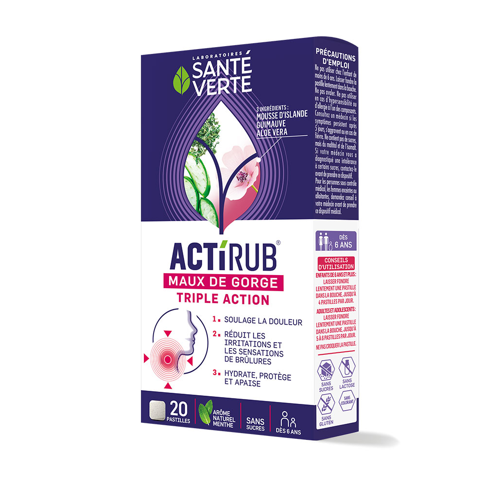 Sante Verte ActiRub Triple Action Sore Throat 20 tablets
