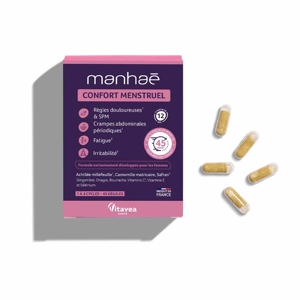 Manhaé Menstrual Comfort for Painful Periods for 1 to 4 menstrual cycles 45 capsules