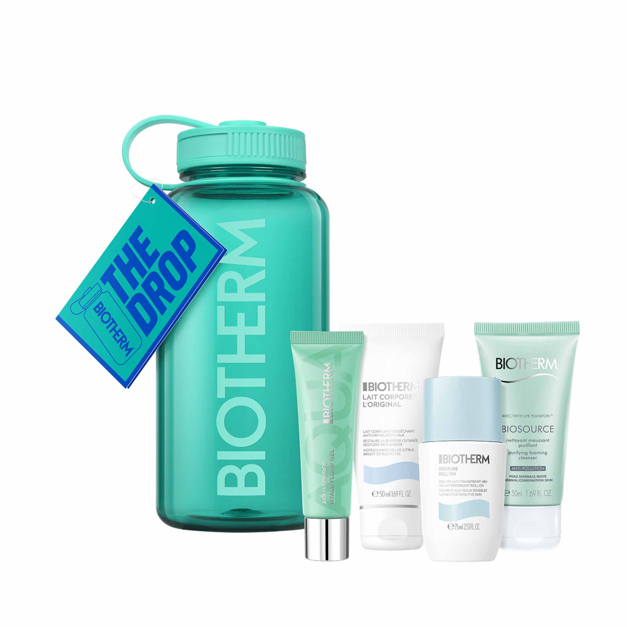 Biotherm Drop Collection Hydration Essentials Green Bottle face and body