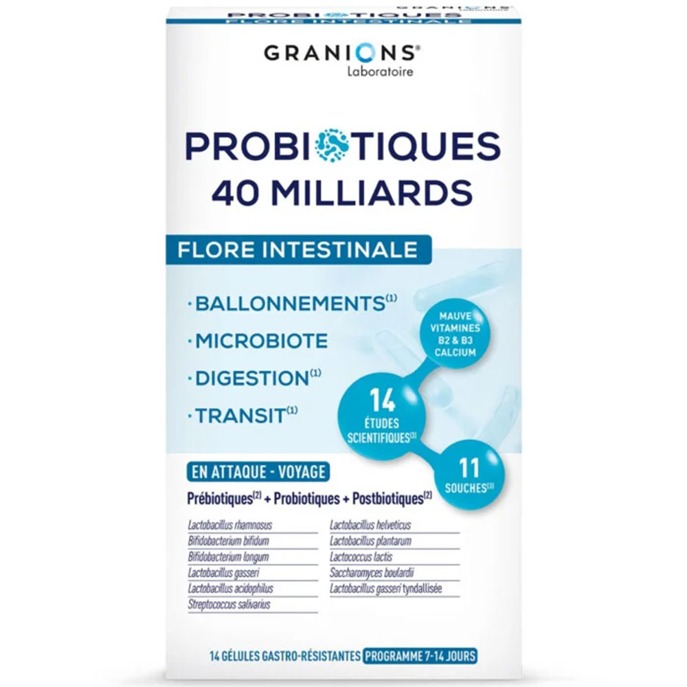 Granions Probiotics for intestinal flora while travelling 7-day travel pack 14 capsules