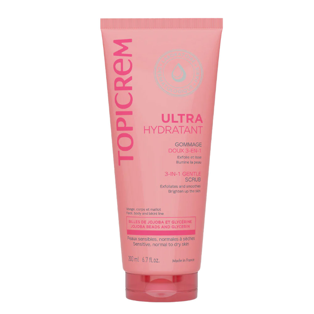 Topicrem Douceur 3-in-1 face, body and bikini line exfoliator 200 ml