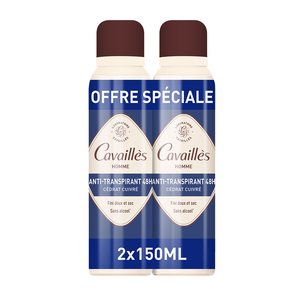 Cavaillès Absorb + Déodorant Homme Anti Transpirant 48H Spray 2x150ml