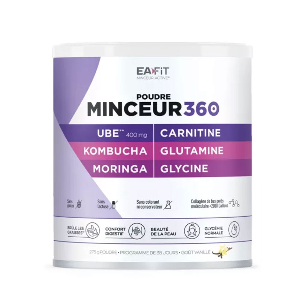 Eafit MINCEUR 360® POUDRE Ube - Kombucha - Moringa Goût Vanille - Poudre 275g Goût Vanille 275g