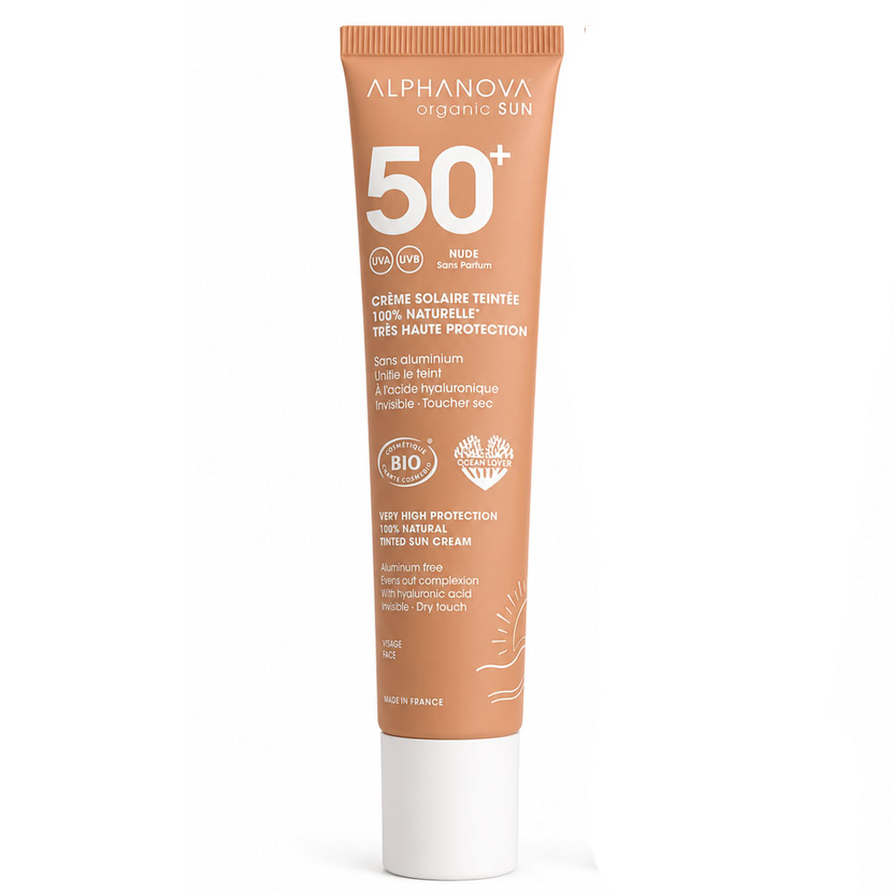 Alphanova Organic Sun Tinted sun cream very high protection SPF50+ organic fragrance-free 40 g