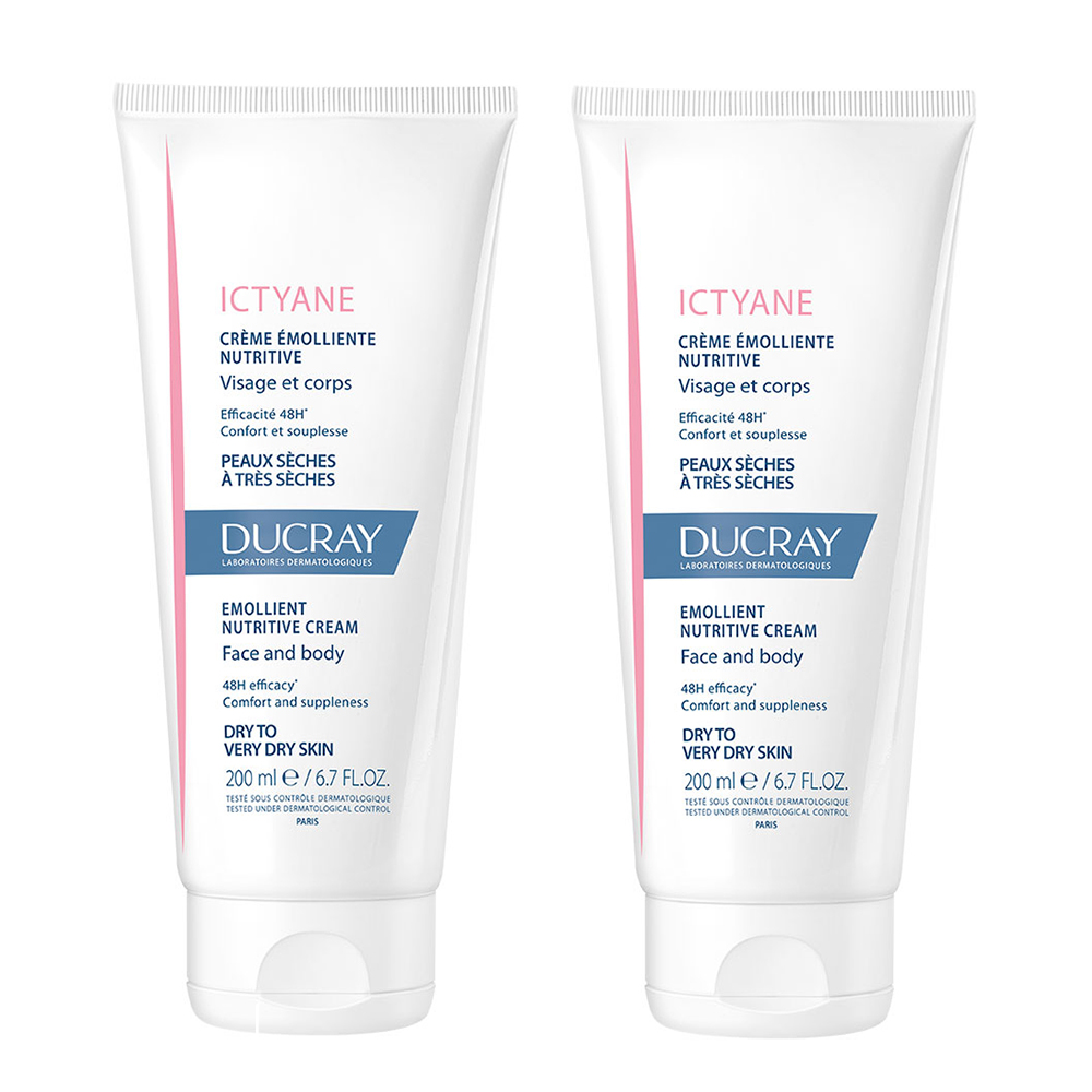 Ducray Ictyane Nourishing emollient cream for face and body dry to very dry skin 2 x 200 ml