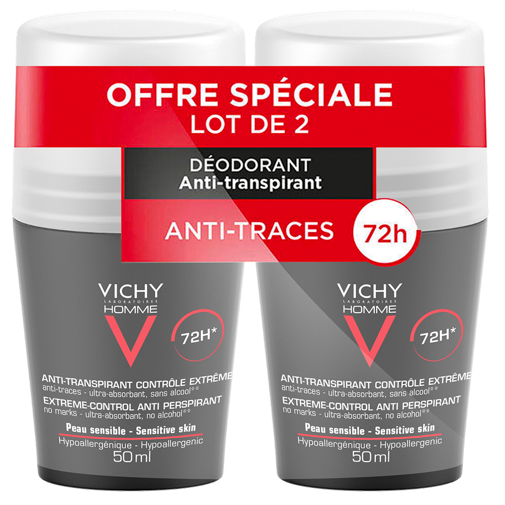 Vichy Deodorants Effective 72-hour anti-perspirant for sweat control roll-on format 2 x 50 ml